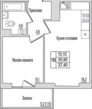 1-к квартира, вторичка, 37м2, 8/10 этаж
