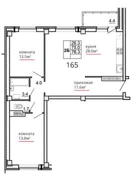 2-к квартира, вторичка, 76м2, 16/16 этаж