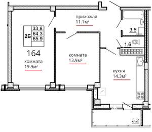 2-к квартира, вторичка, 66м2, 16/16 этаж